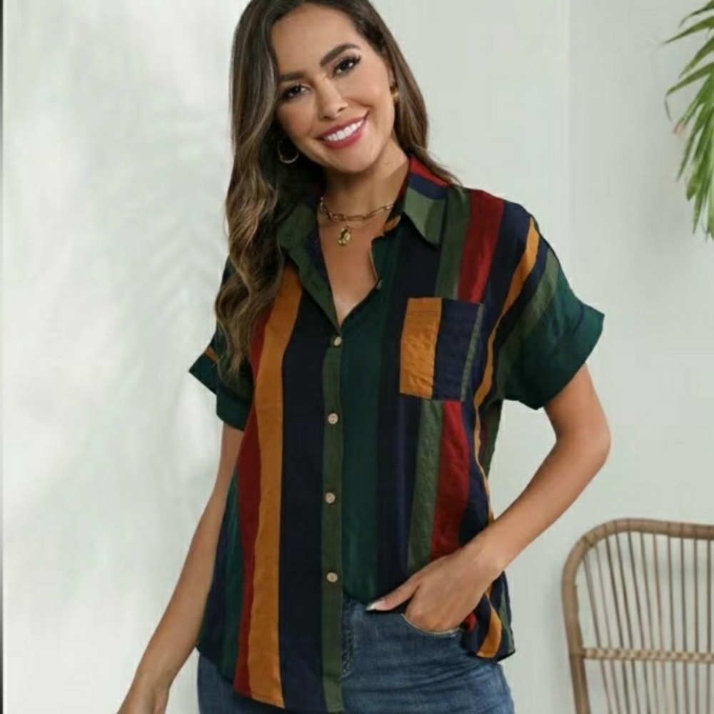 Women's Trendy Striped, Button-down Shirt, NWT